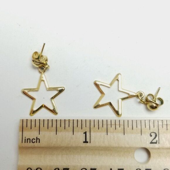 Vintage Star Dangle Earrings, Gold Tone Light Weight, Celestial Space Theme - Picture 4 of 6